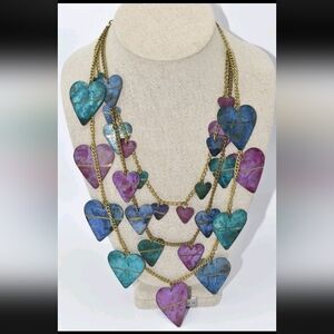 Vintage 1980s Multicolor Layered Heart Necklace